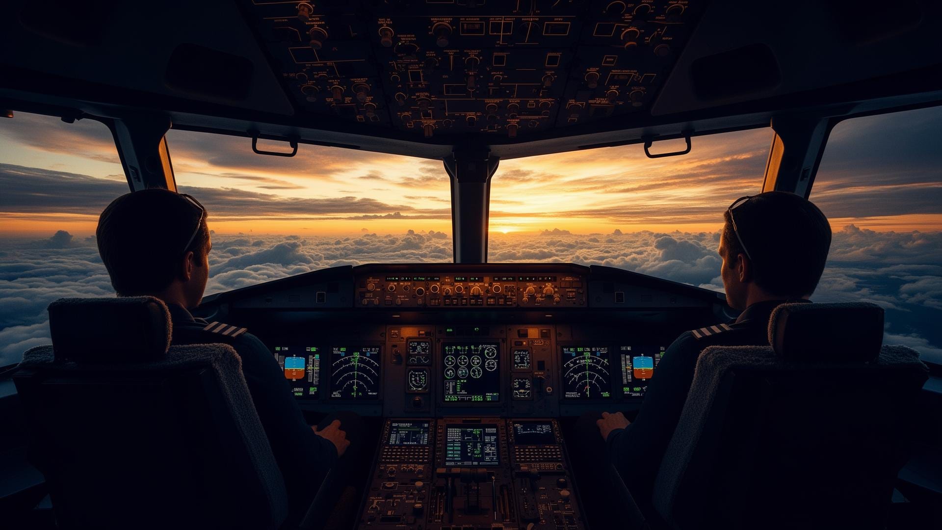 Sunrise from a commercial cockpit above the clouds - Airborne Aviation Academy