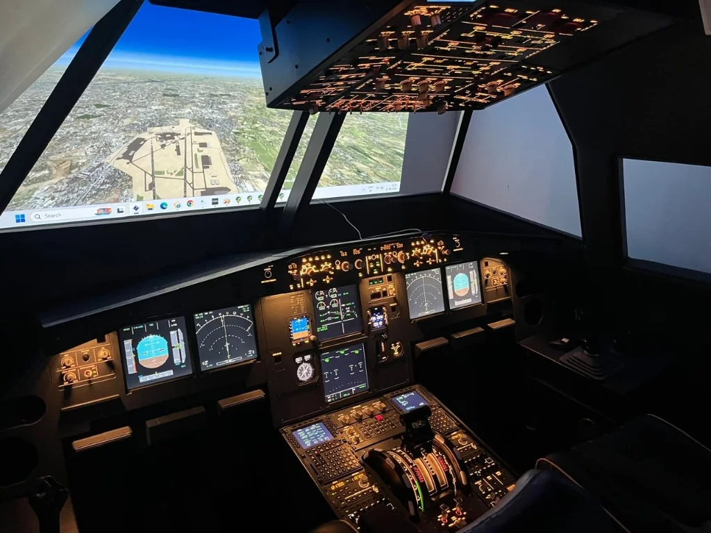 The A320 simulator cockpit at Airborne Aviation Academy